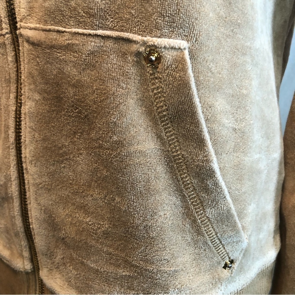 Michael Kors Vintage Light Brown Velour Zip Up Jacket with pockets Size Medium - Picture 6 of 14